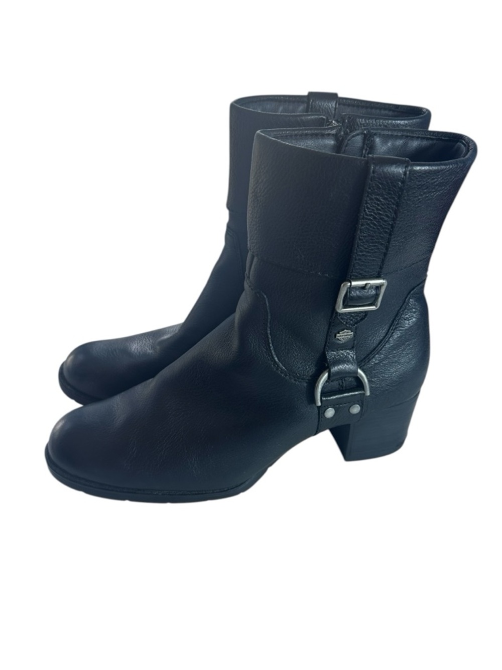 Harley - Davidson Sadie Casual Cuff Black Leather Block Heel Side Zip Boots
